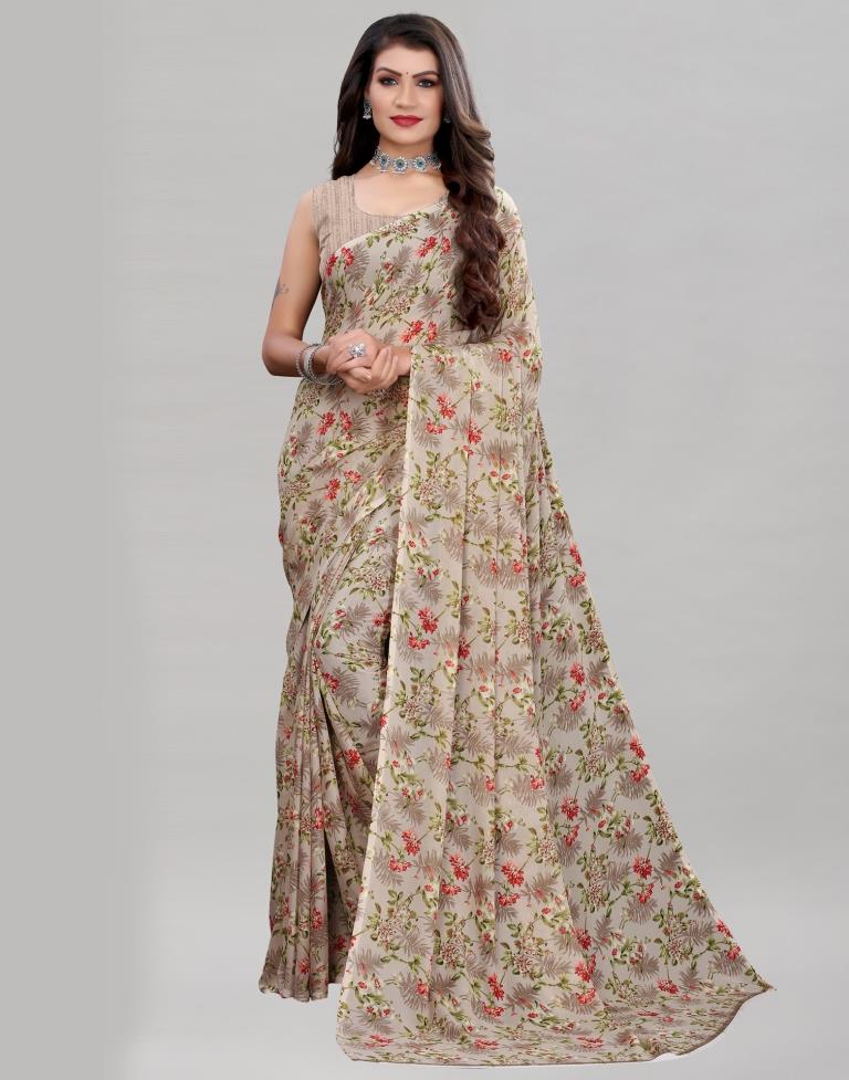 Stone Grey Coloured Georgette Floral Printed Casual saree | Leemboodi
