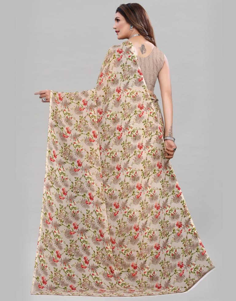 Stone Grey Coloured Georgette Floral Printed Casual saree | Leemboodi