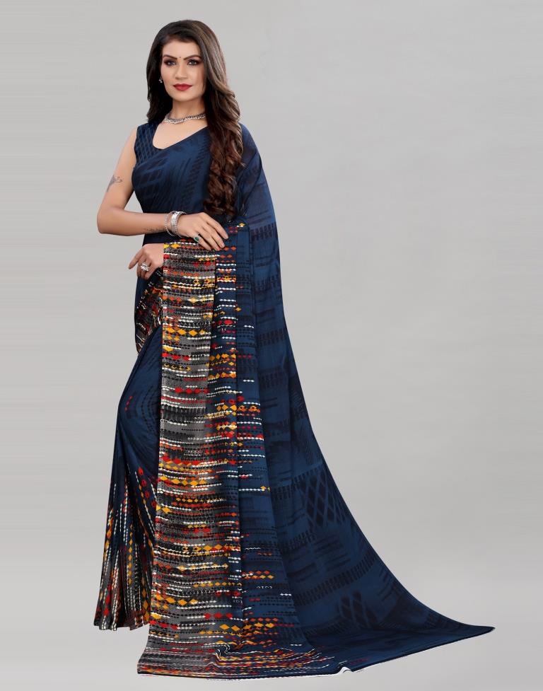 Valiant Blue Printed Saree | Leemboodi