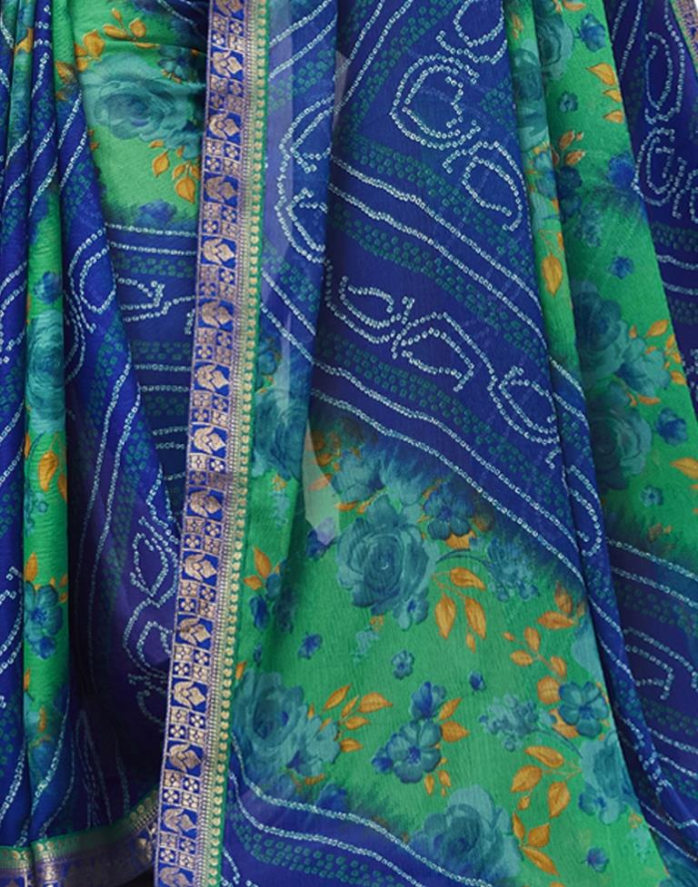 Blue Floral Bandhani Printed Chiffon Saree | Leemboodi