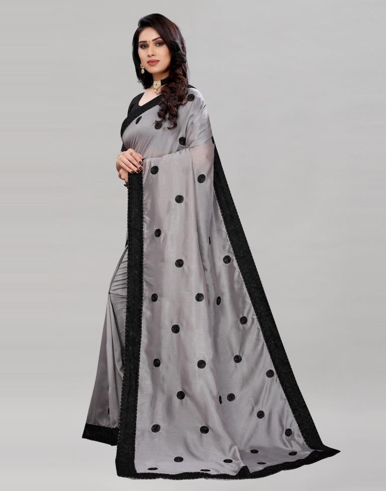 Blooming Grey Silk Saree | Leemboodi