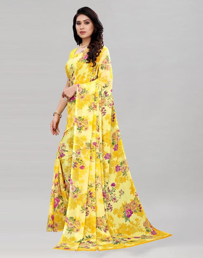 Whimsical Yellow Printed Saree | Leemboodi