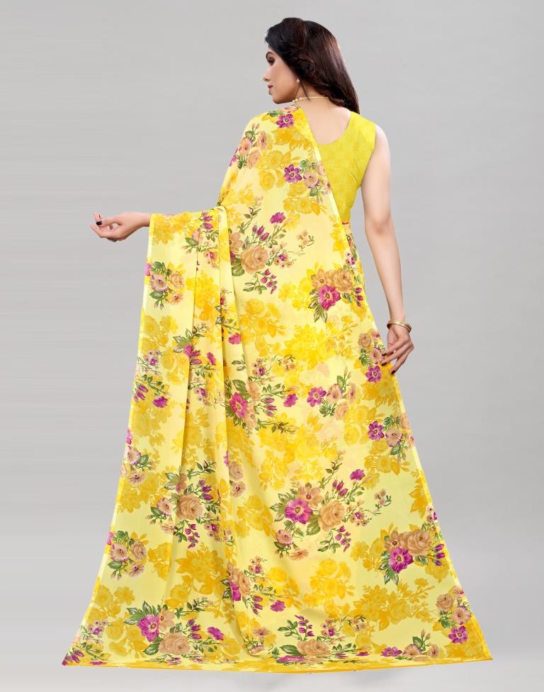 Whimsical Yellow Printed Saree | Leemboodi