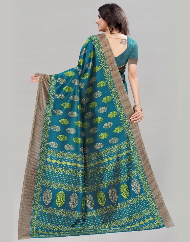 Rama Blue Printed Silk Saree | Leemboodi