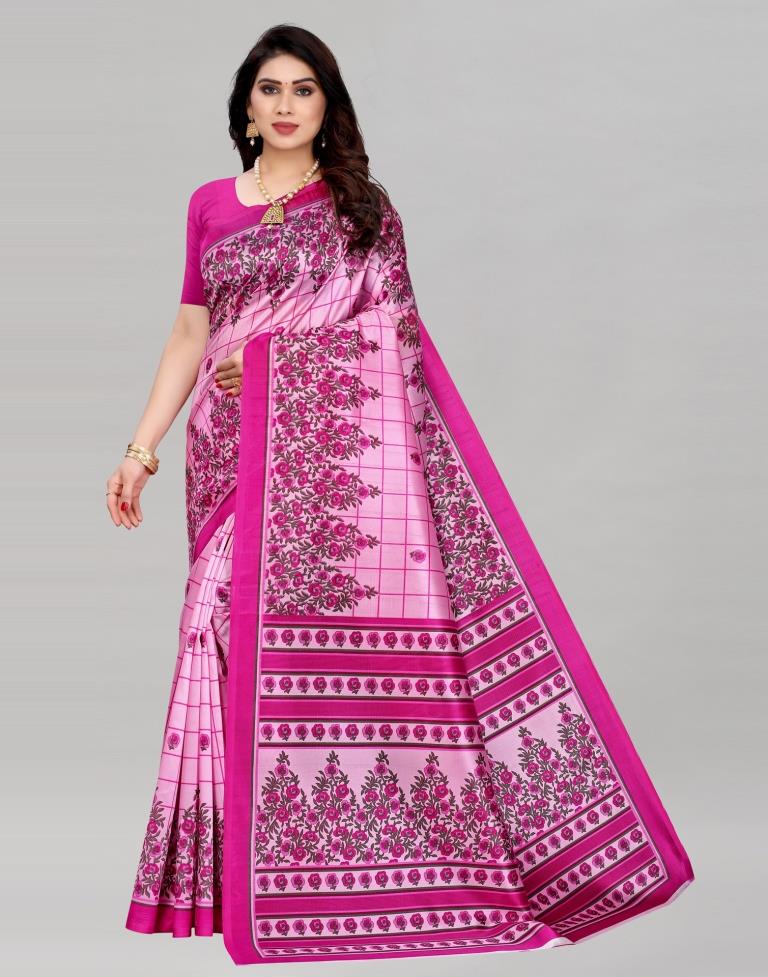 Charming Pink Printed Silk Saree | Leemboodi