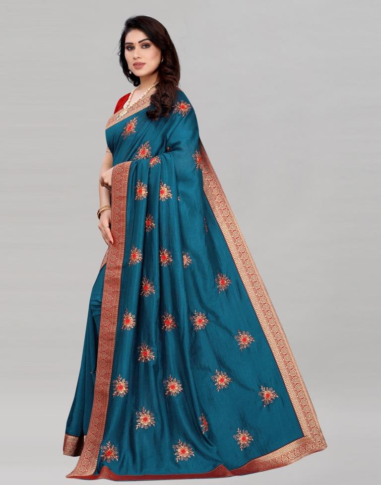 Blue Silk Embroidered Silk Saree | Leemboodi