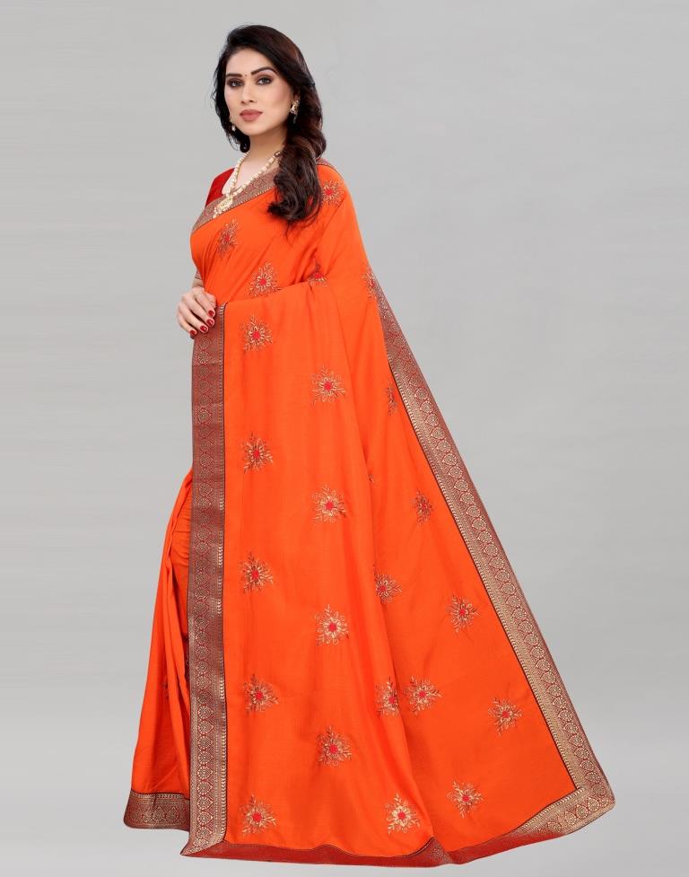Orange Silk Embroidered Silk Saree | Leemboodi