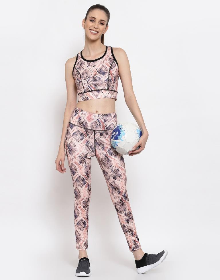 Beige Coloured Printed Lycra Sportswear | Leemboodi