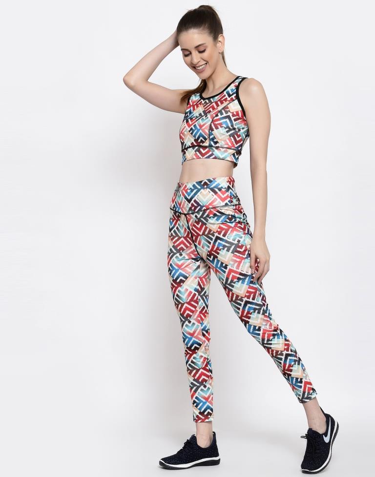 Multicolored Coloured Printed Lycra Sportswear | Leemboodi