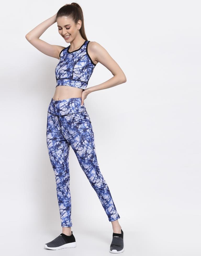 Blue Coloured Printed Lycra Sportswear | Leemboodi