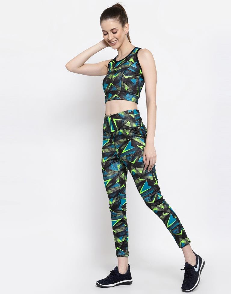 Black Coloured Printed Lycra Sportswear | Leemboodi