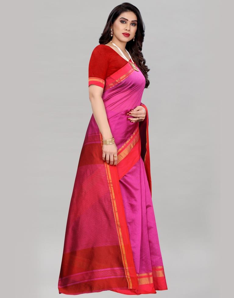 Dark Pink Coloured Poly Cotton Plain Casual saree