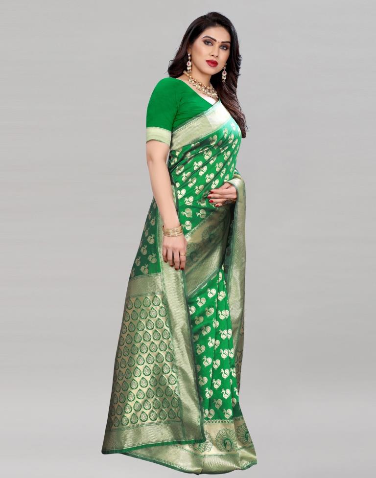 Designer Green Banarasi Saree | Leemboodi