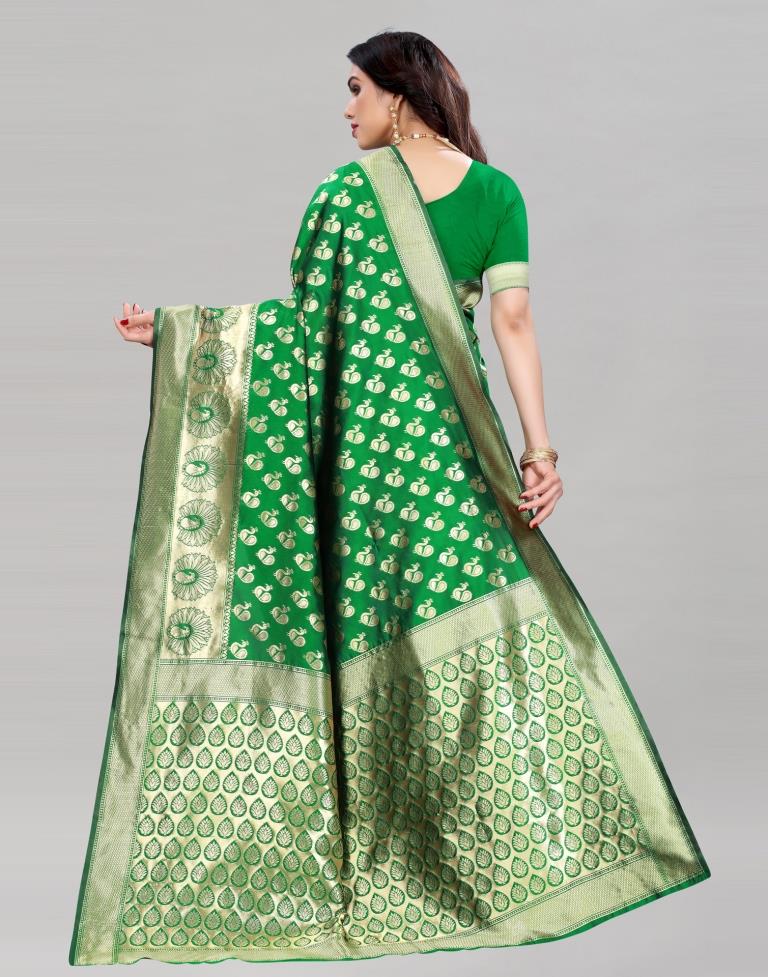 Designer Green Banarasi Saree | Leemboodi