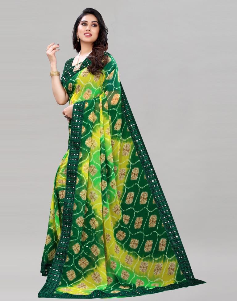 Buy Silk Cotton Ready to Wear Bandhani Saree With Zari Border Online