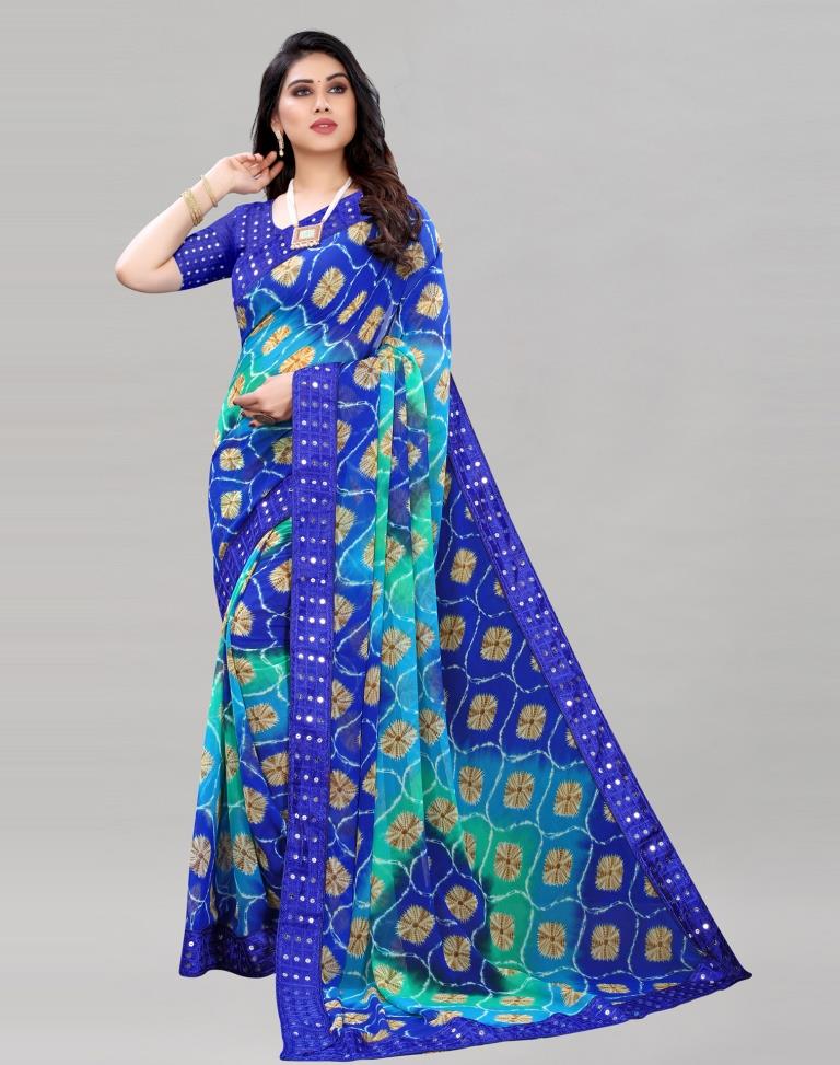 Blue Bandhani Printed Saree | Leemboodi