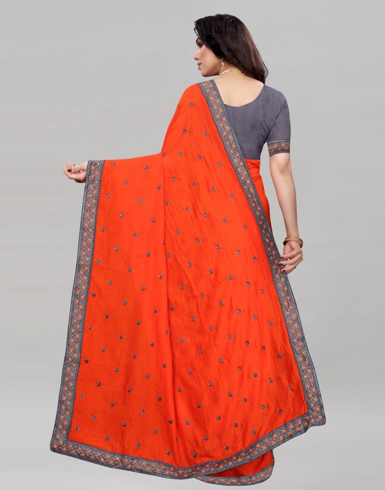 Orange Coloured Poly Silk Embroidered Partywear saree | Leemboodi