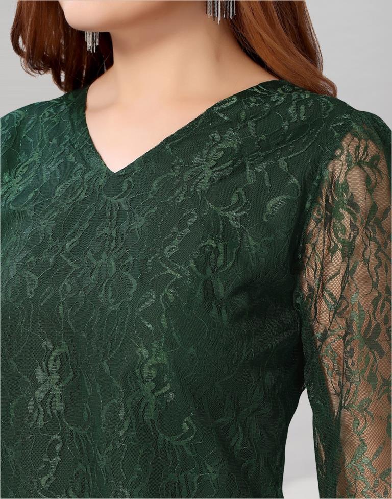 Green coloured Dyed Net Top | Leemboodi