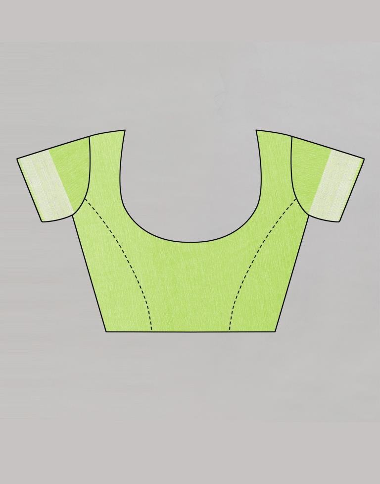 Pista Green Embroidered Cotton Saree | Leemboodi