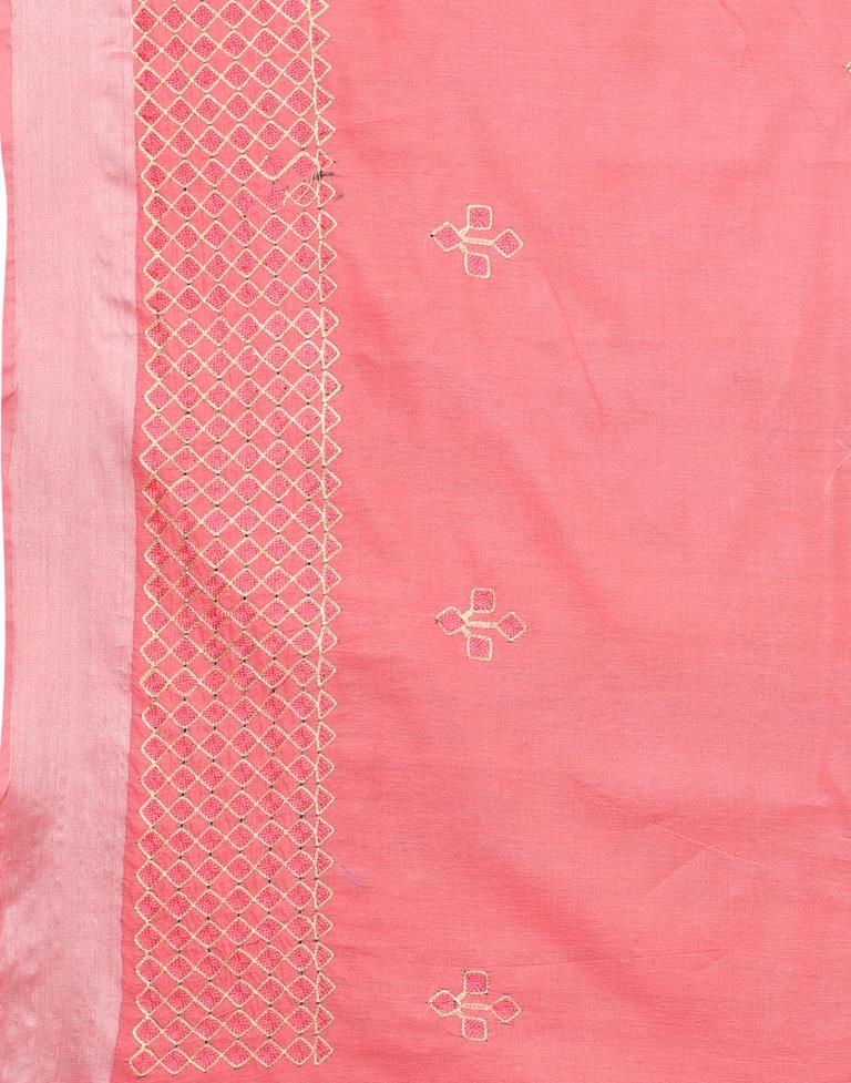 Rose Pink Embroidered Cotton Saree | Leemboodi