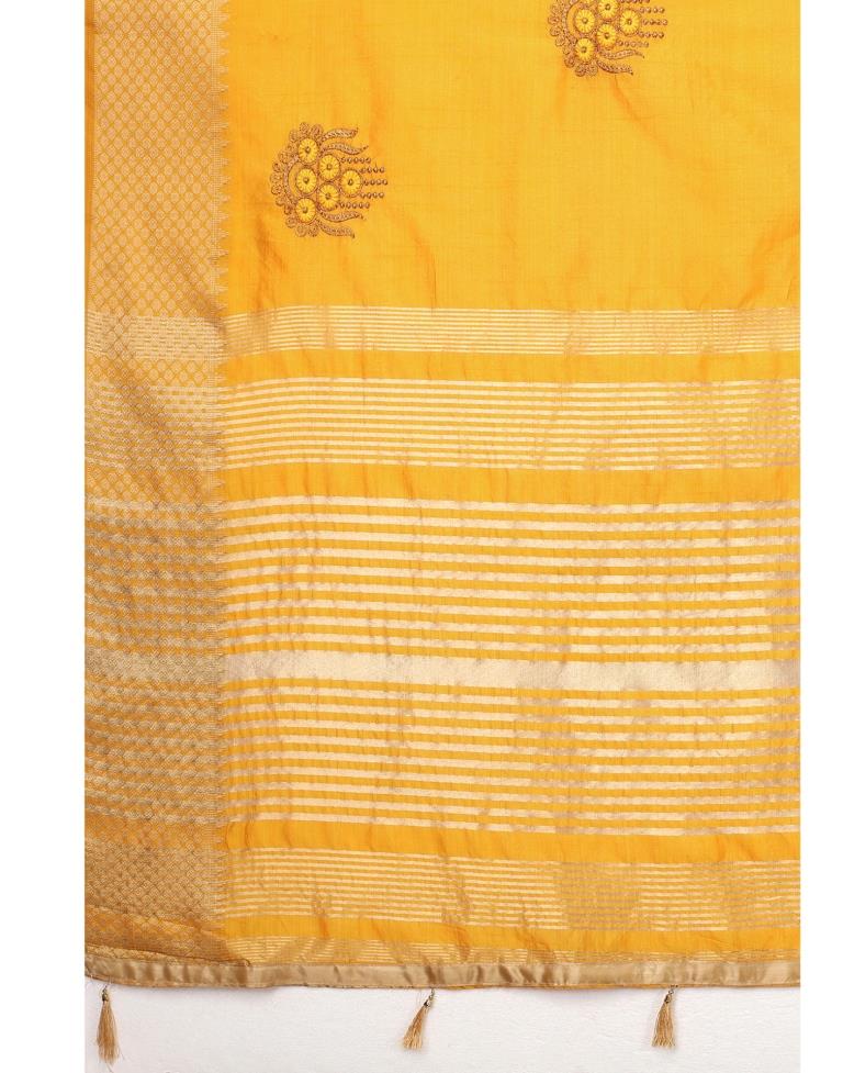 Mustard Yellow Embroidered Silk Saree | Leemboodi