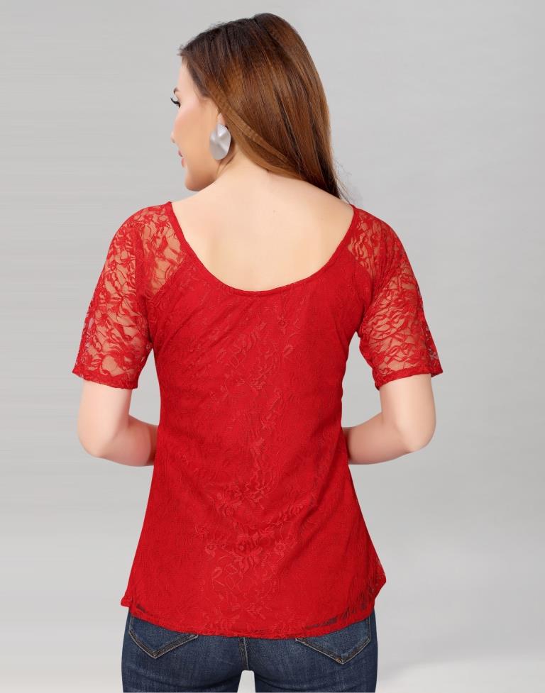 Red coloured Dyed Net Top | Leemboodi
