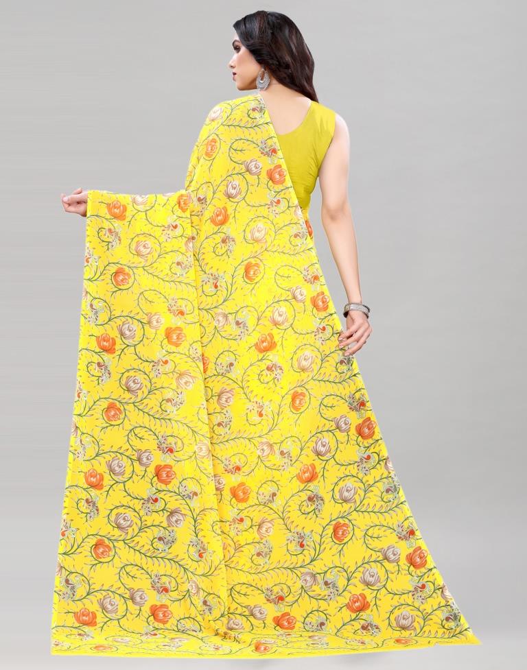Yellow Printed Saree | Leemboodi