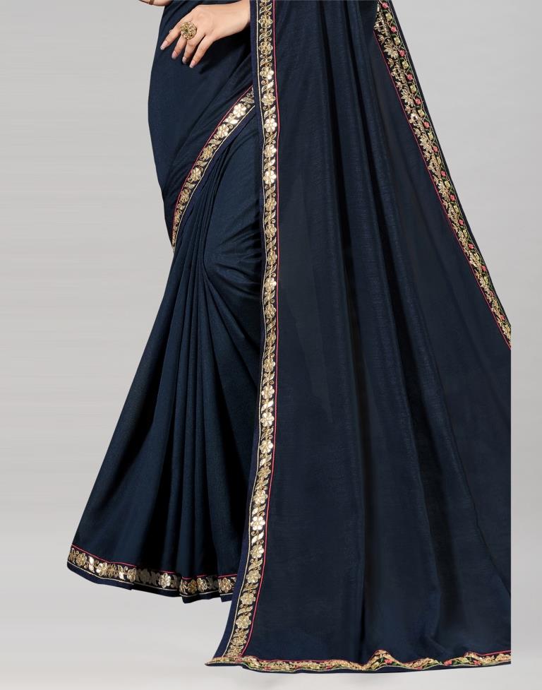 Blue Embroidered Silk Saree | Leemboodi