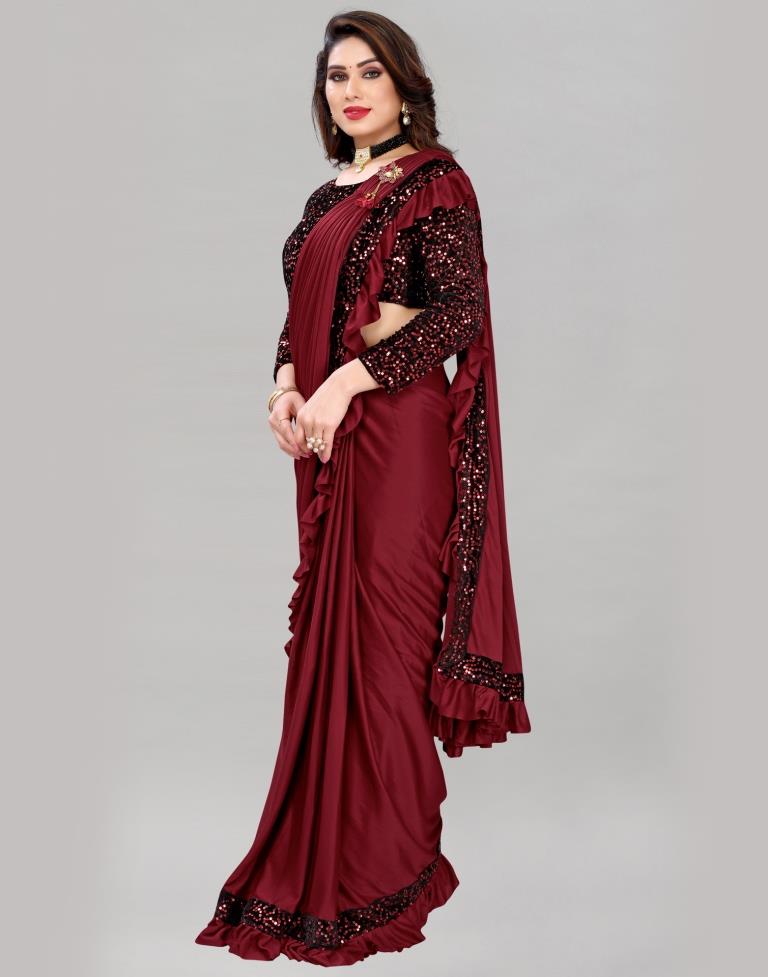 Buy Satin Solid/Plain Daily Wear Satin Maroon Sarees Online @ Best Price In  India | Flipkart.com