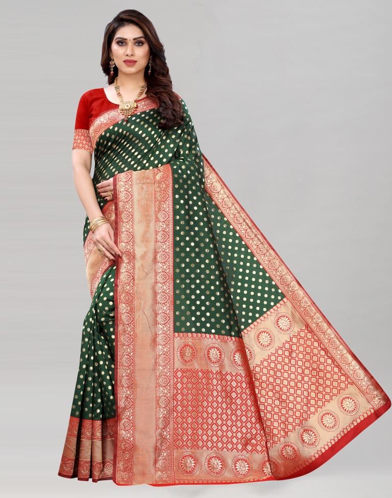 Bottle Green Banarasi Saree | Leemboodi