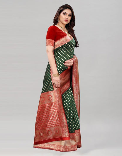 Bottle Green Banarasi Saree | Leemboodi