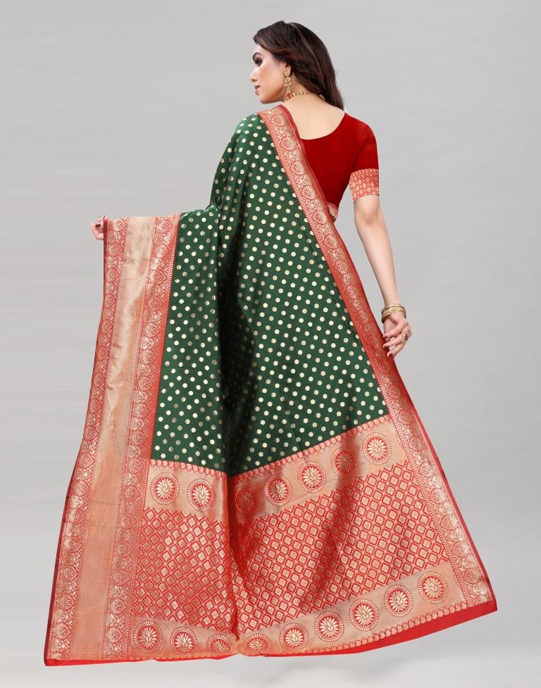 Bottle Green Banarasi Saree | Leemboodi