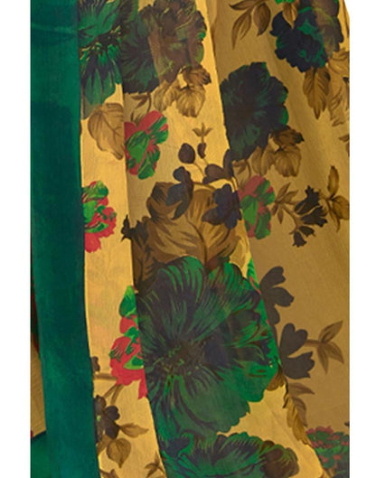 Mustard Yellow Coloured Chiffon Floral Printed Casual Saree | Leemboodi