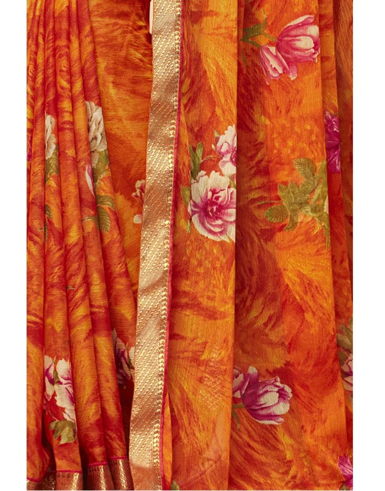 Orange Coloured Chiffon Floral Printed Casual saree | Leemboodi