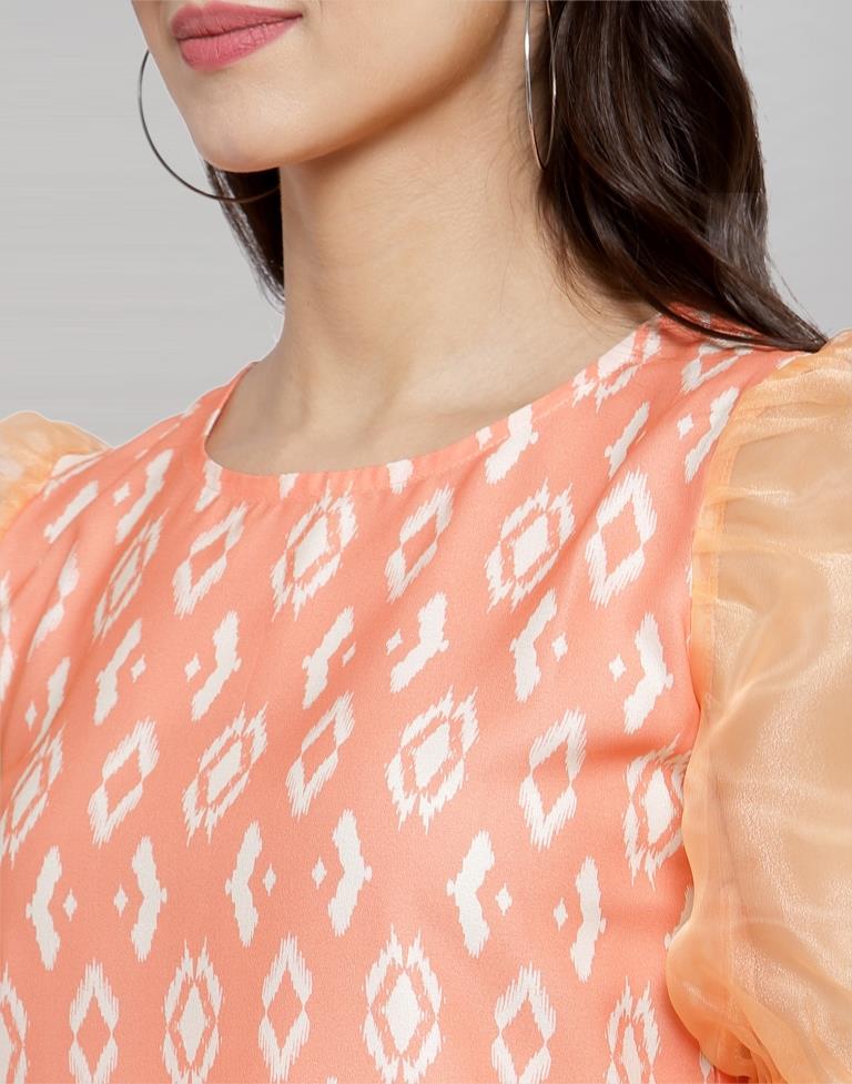 Peach Coloured Summer Cool-Tissue Digital Printed Top | Leemboodi