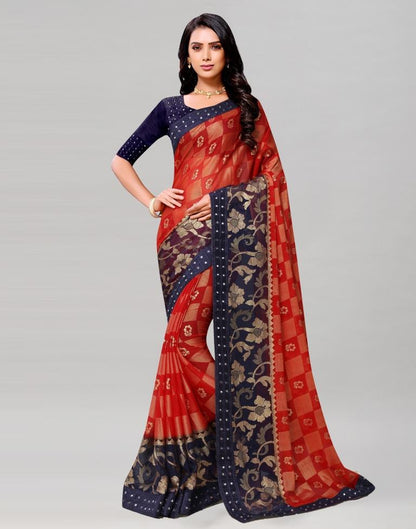 Red Coloured Brasso Embroidered Partywear saree | Leemboodi