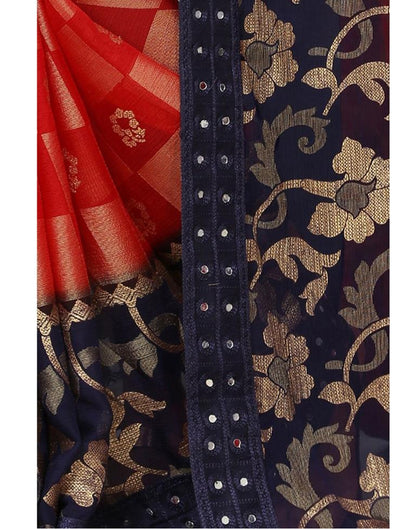 Red Coloured Brasso Embroidered Partywear saree | Leemboodi