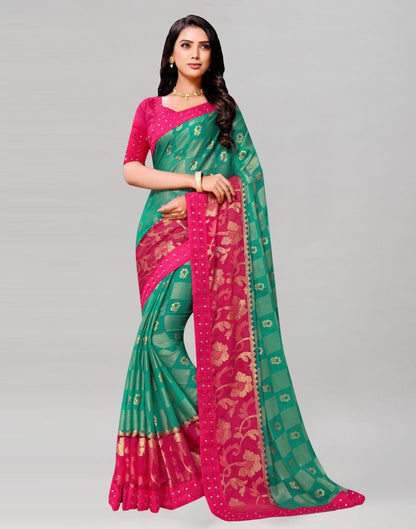 Pink Coloured Brasso Embroidered Partywear saree | Leemboodi