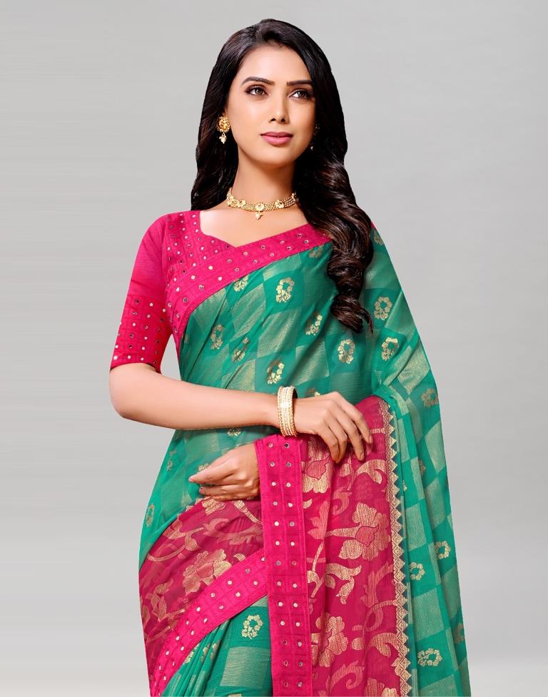 Pink Coloured Brasso Embroidered Partywear saree | Leemboodi