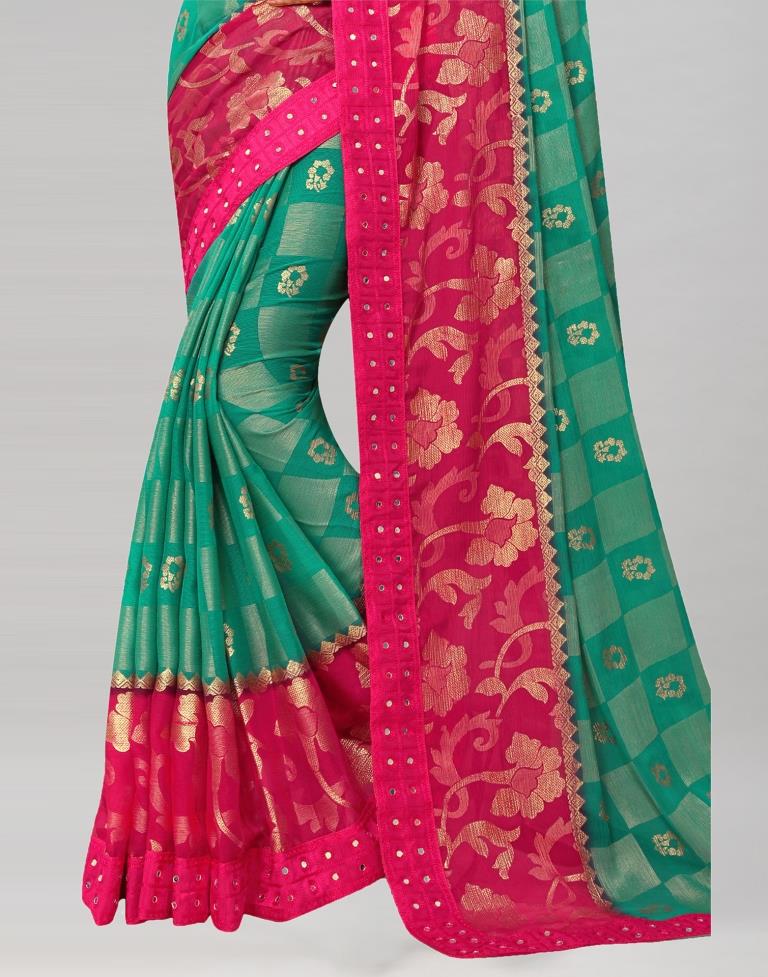 Pink Coloured Brasso Embroidered Partywear saree | Leemboodi