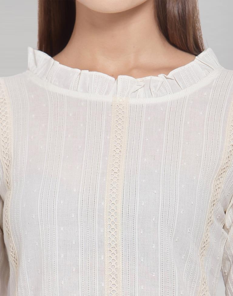 White Colored Cotton Self Woven Top | Leemboodi
