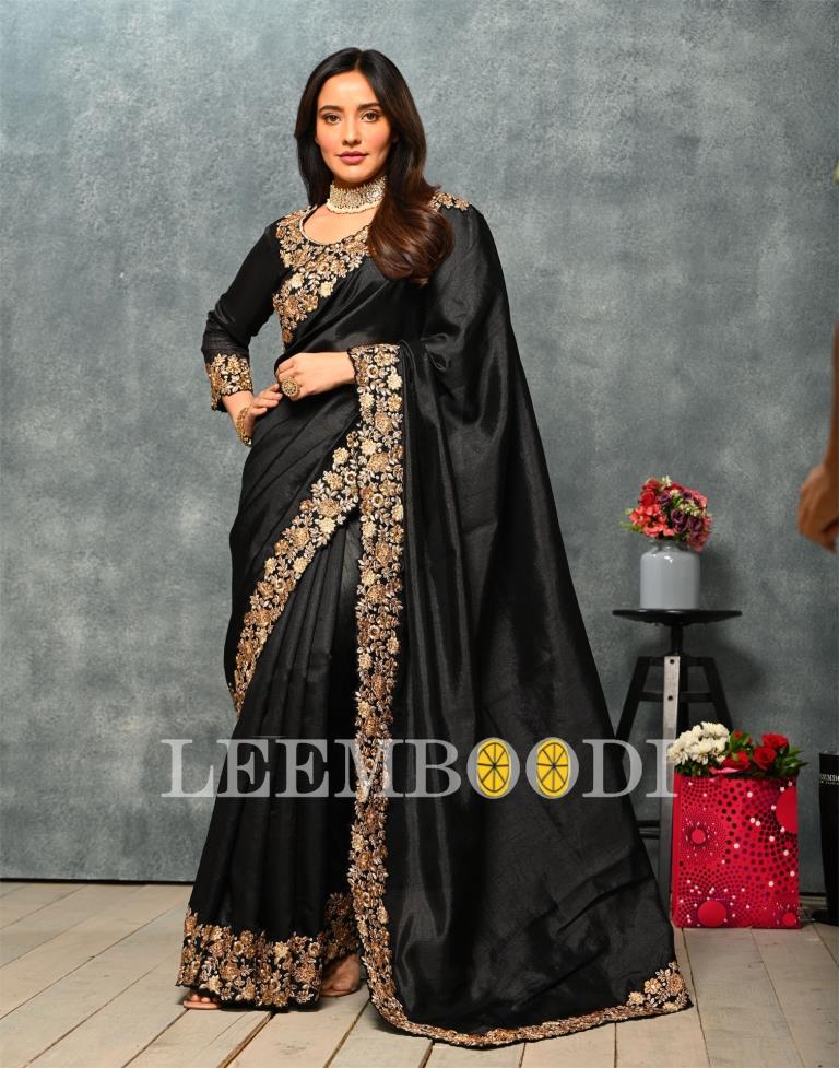 Imposing Black Color Stone Work Designer Saree