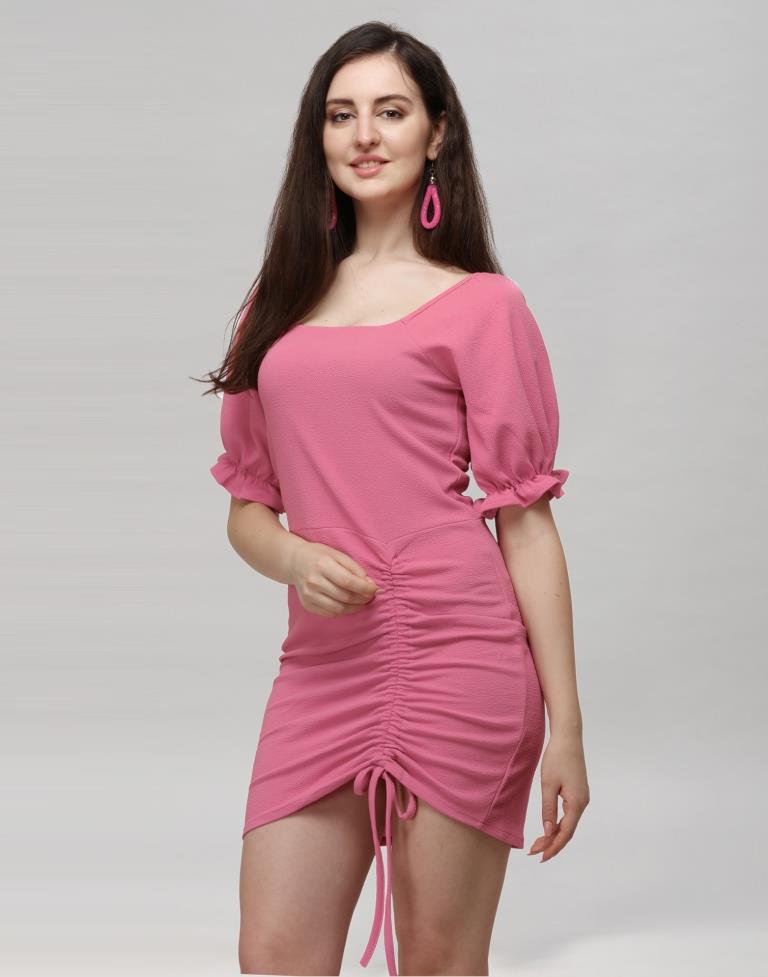 Pink Coloured Knitted Lycra Dress | Leemboodi