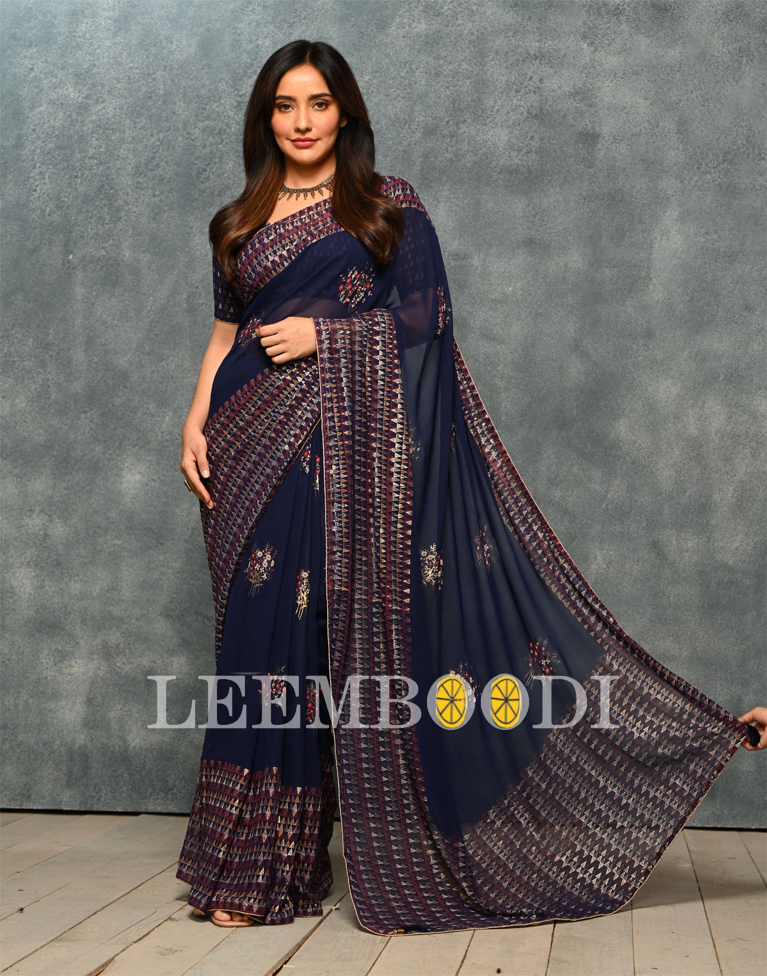 Buy FUSIONIC Heavy Sequins Blouse With Navy Blue Saree at Amazon.in