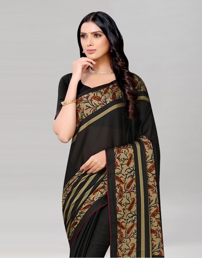 Black Coloured Printed Chiffon Saree | Leemboodi