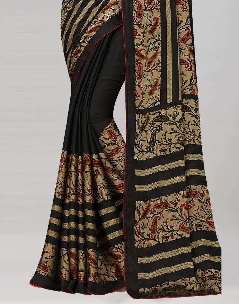 Black Coloured Printed Chiffon Saree | Leemboodi