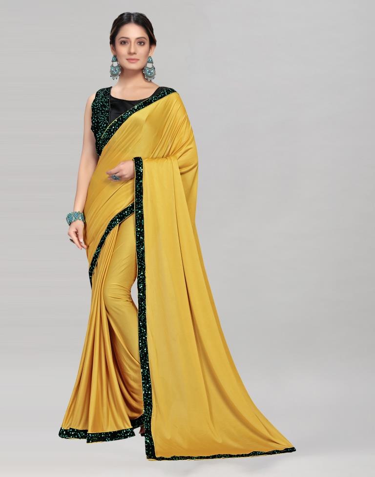 Mustard Yellow Coloured Lycra Solid Saree Shapewear