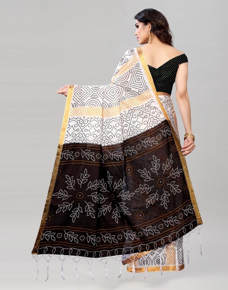White Coloured Cotton Bandhani Printed Saree | Leemboodi
