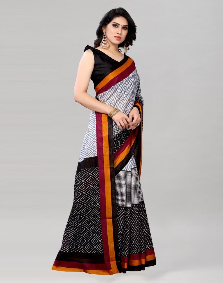 Buy SUBHADRA Printed Jamdani Pure Cotton White, Black Sarees Online @ Best  Price In India | Flipkart.com