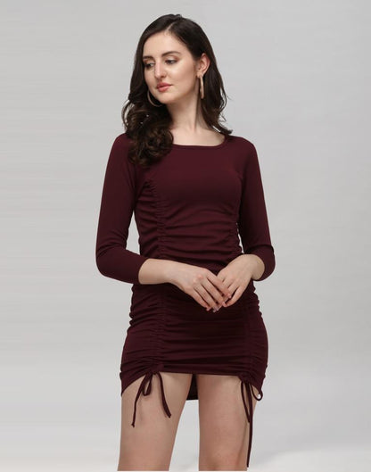 Maroon Coloured Knitted Lycra Dress | Leemboodi